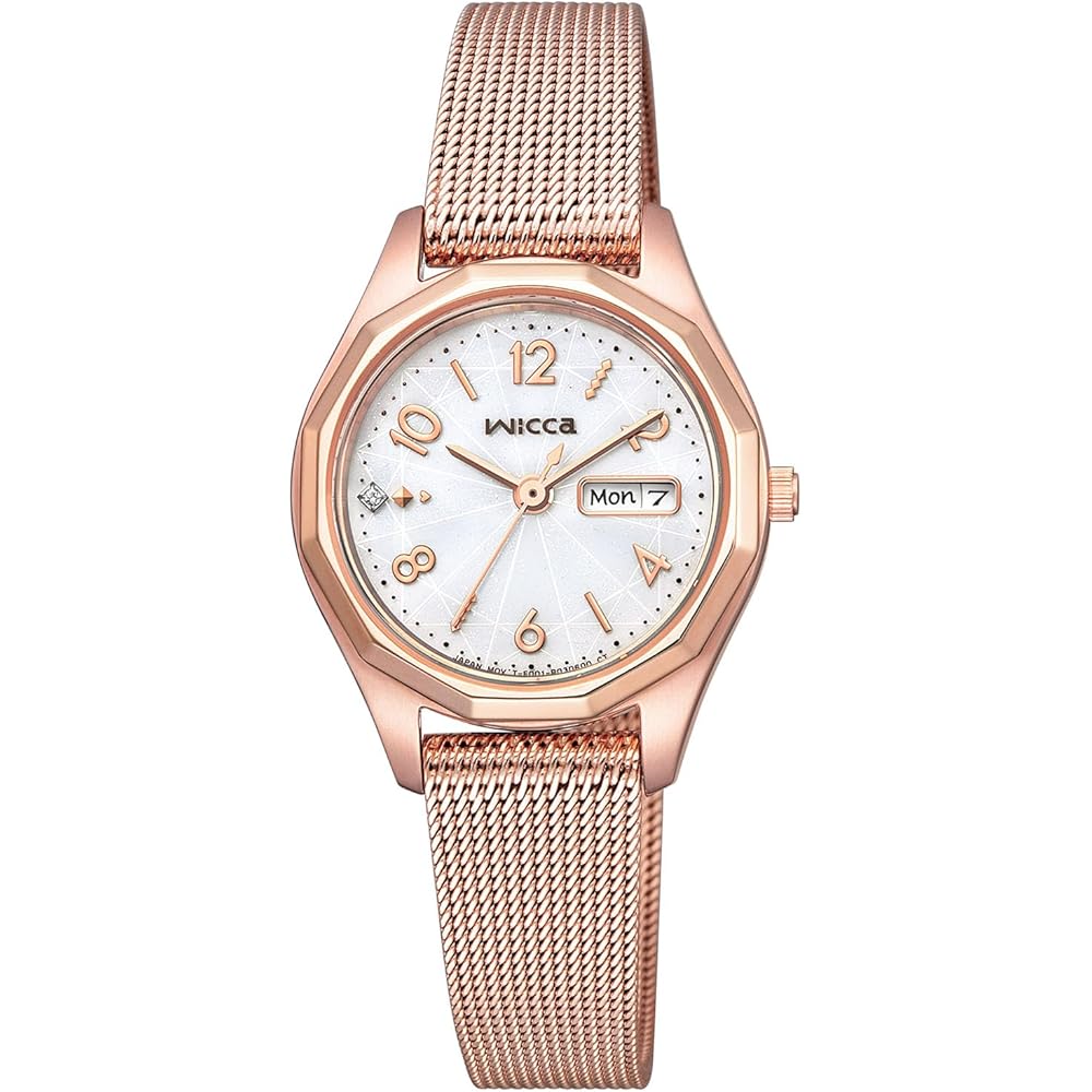 Citizen Wicca Solar Tech Waterproof Easy Read Women s Watch Mesh Band Crystal Glass Pink Gold White