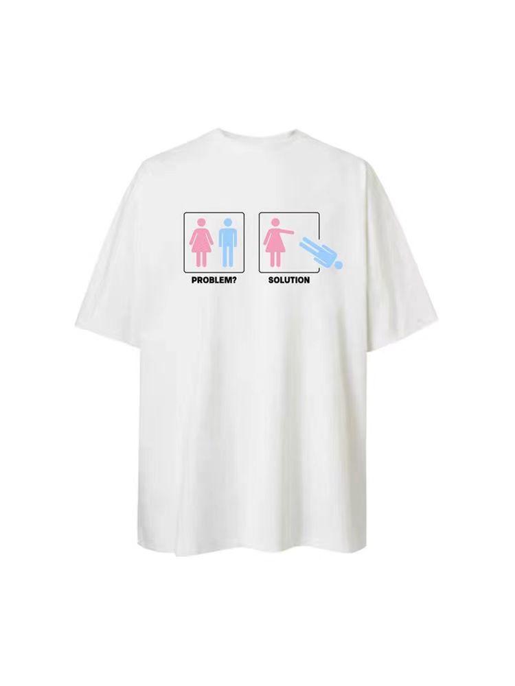 Americký Zábavný Parodický Slogan Písmeno Krátký Rukáv Letní Pánské a Dámské Čistá Bavlna Ležérní Trendy Značka Volný Pár Top