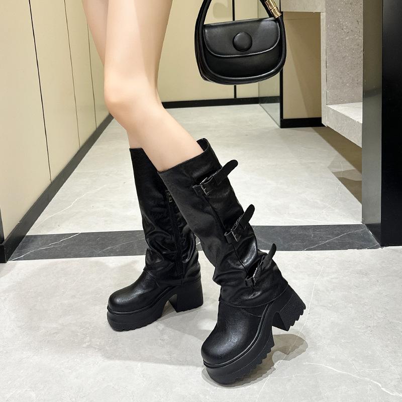 New Knight Boots Boots Boots 2025 Black Autumn Winter Small Boots Women's High Boots Thick Legs Thick Sole