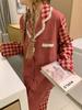 Rødrutete pyjamassett Dame Vår Høst Søt Hjemme Casual Langermet Nattøy Mote Alt-match Vintage Klær Myk