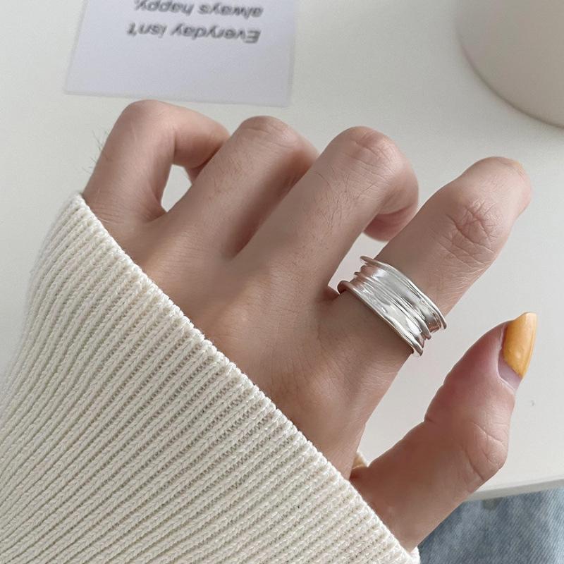 Heavy-duty Wide Edge Irregular Ring Women's Niche Fashion Design Senior Sense 100% Match Adjustable Open Party & Daily Ring