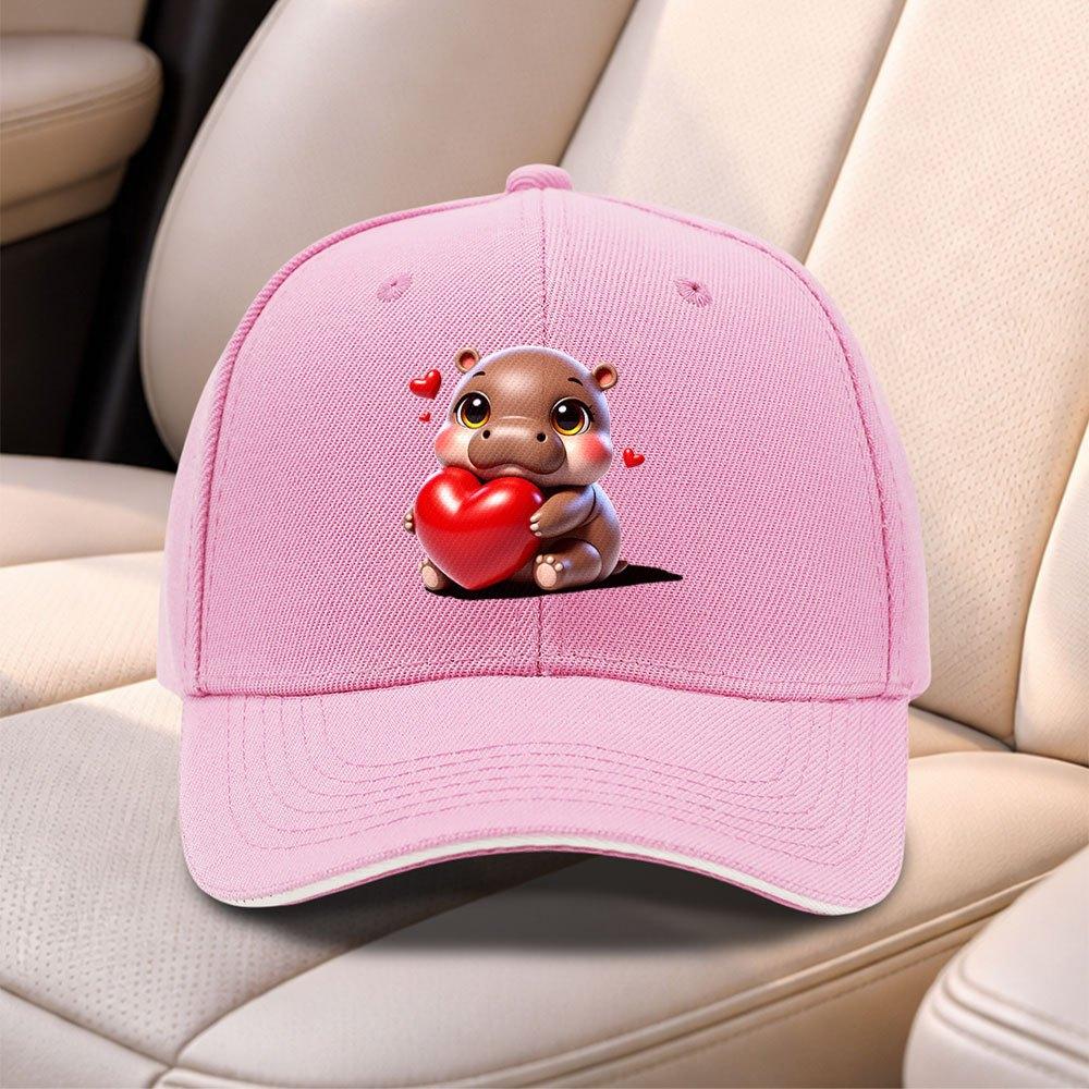 Heart Hippo Baseball Cap For Men Women Adjustable Duckbill Hat Lightweight Outdoor Cap For Sports Fishing Daily Use