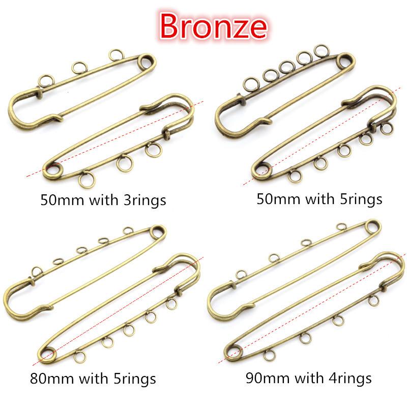 5pcs/lot Safety Pins Brooch Blank Base Brooch Pins 50/80/90mm Pins 3/5 Rings Jewelry Pin for Jewelry Making Supplies Accessorie