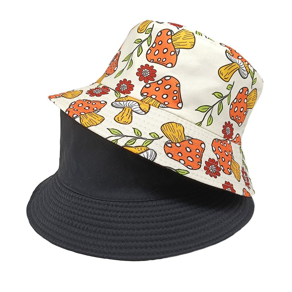 Reversible Mushroom Print Bucket Hat Women Men Summer Outdoor Sunscreen Fisherman Hat Unisex Fashion Decorate Sun Panama Hip Hop