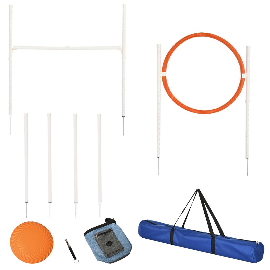 Agility Set, 5-Piece, incl. Jump Hurdle, Jump Ring, Frisbee, Height-Adjustable, with Carrying Bag