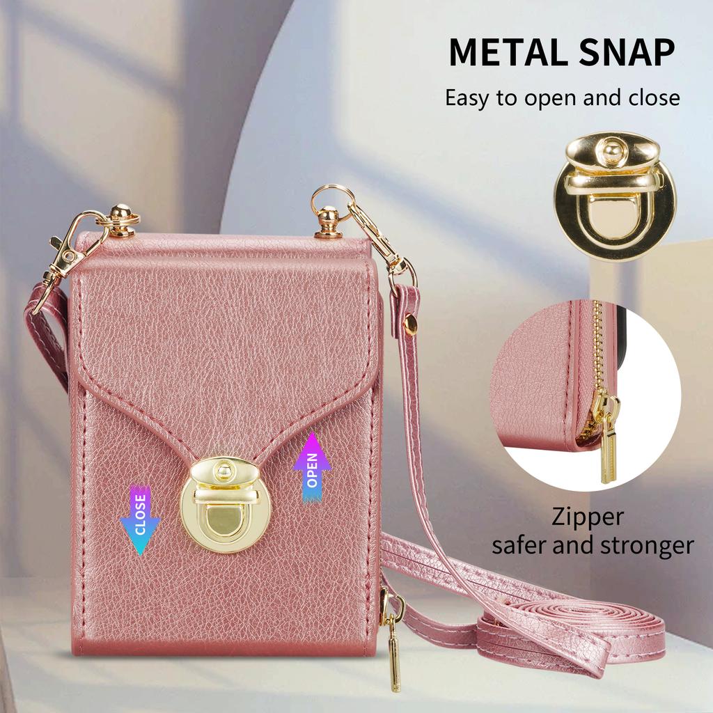 Long Lanyard Zipper Card Wallet Case For Samsung Galaxy Z Flip 7 6 5 4 3 5G Flip6 Flip7 Crossbody Leather Holder Purse Bag Cover