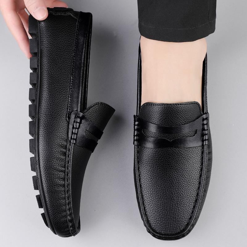 Fashion Brand Men Handmade Leather Non-slip Casual Driving Flats Slip-on Shoes Comfy Moccasins Gentleman Business Office  Loafers Shoes