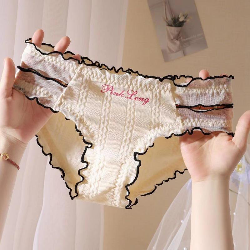 

Women underwear Women s Sweet Style Ribbed Mid-Waist Panties Comfortable Breathable Hollow out Underpants Female Underwear Super one size чорний