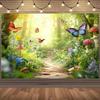 1 Magischer Wald Fotografie Hintergrundtuch - Schmetterlings-, Blumen- und Leuchtpilzmuster