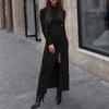 Womens Knit Long Sleeve High Neck Bodycon Midi Dress With Side Slit Casual Winter Outfit