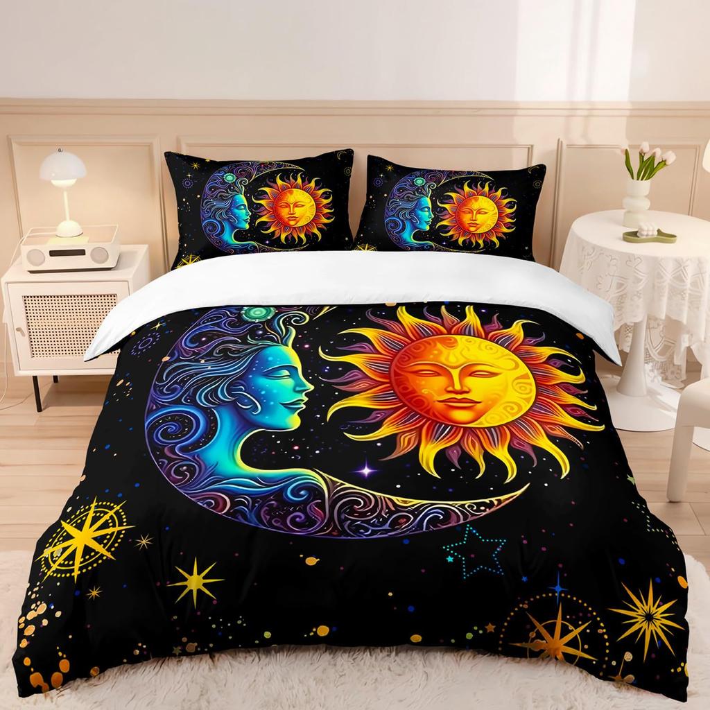 Bohemian Golden Moon Sun Print Duvet Set Bedding Kit