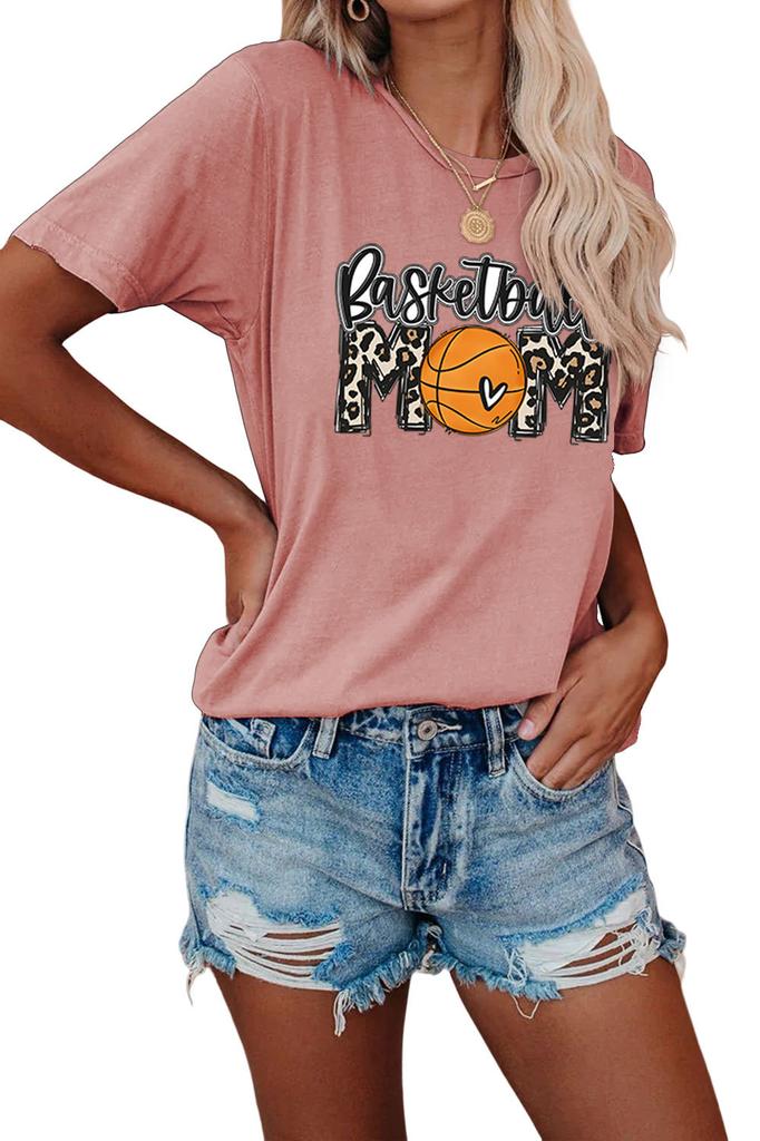 Summer crewneck Tshirt basketball mom print new loose fashion shortsleeved top Womens casual pullover