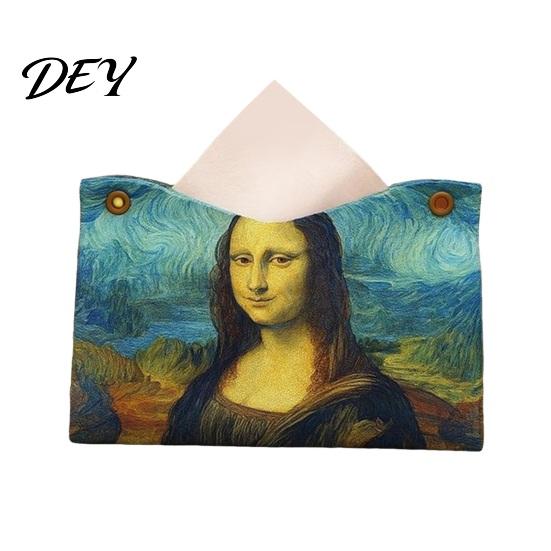 Multipurpose Tissue Box Leather Cover, Foldable Desktop Organizer, Oil Painting Style Napkin Holder Case, Reusable Facial Paper Organizer Dispenser,