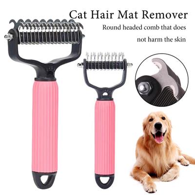 Pet Detangling Comb Handheld Undercoat Rake for Dogs Cats Double-Sided Stainless Steel Teeth Deshedding Grooming Brush for Thinning Shedding
