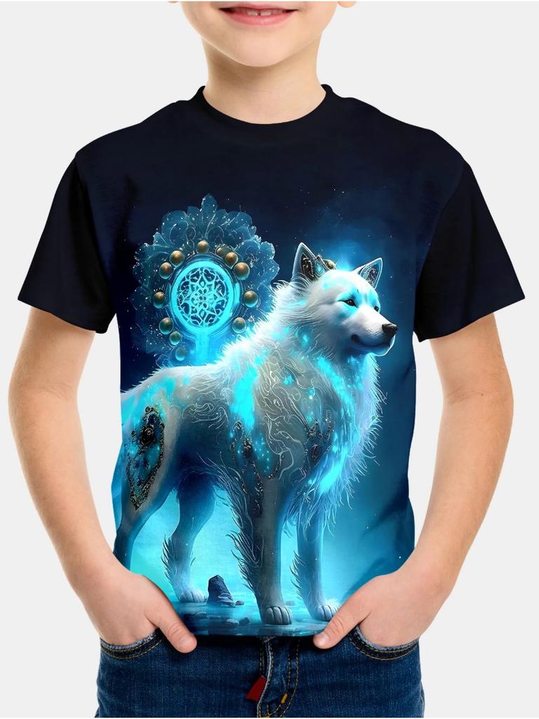Summer Animal Wolf Pattern 3D Printe Children's Tops Boy's Round Neck Casual Short Sleeve Comfortable Kids Clothes T Shirt