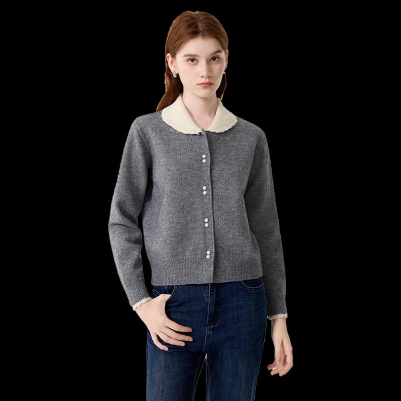 FivePlus Women's Contrast Doll Collar Knit Cardigan