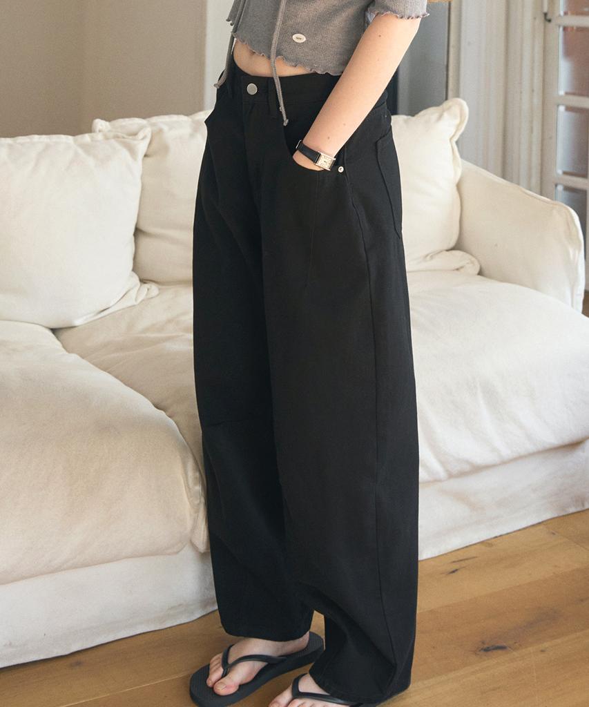 HAINT Wide Volume Baggy Fit Banding Cotton Pants 2Col_Black