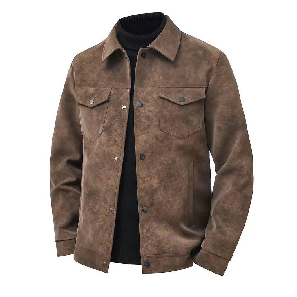 Giacca da uomo Yellowstone in pelle cerata retrò - Capo esterno casual americano con colletto tie-dye