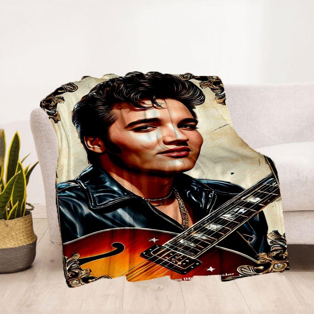 "Elvis Presley Guitar Art Print: Iconic Music Legend Poster"Blanket Flannel Throw Blanket for Sofa, Bed, Travel, Camping, Office, Couch, Cha