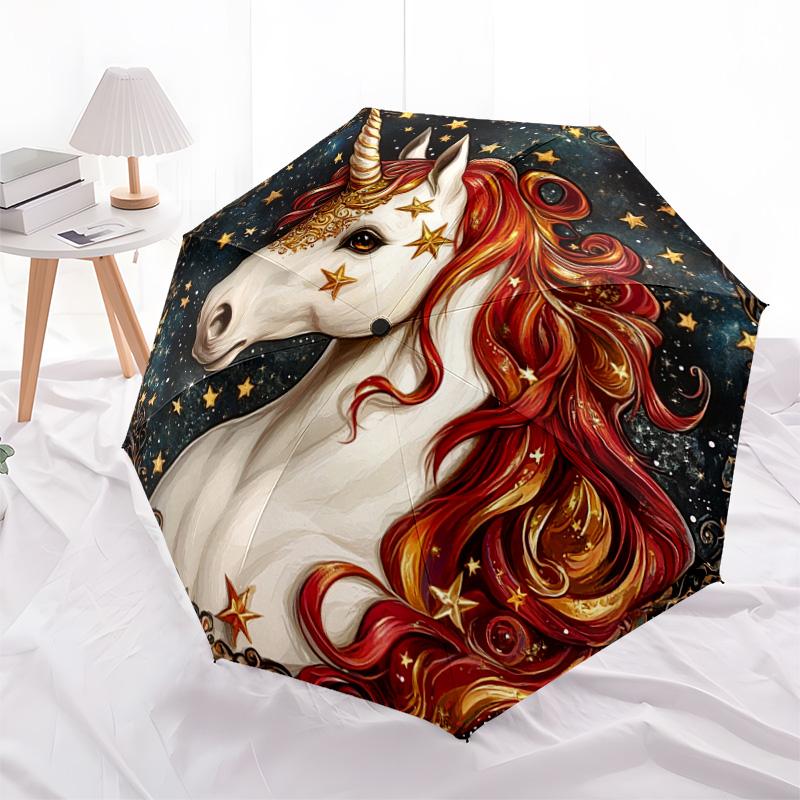 1 PC Automatic Folding Umbrella - Colorful Unicorn Pattern, Portable & Foldable Design with 8 Ribs, Christmas Birthday Gifts