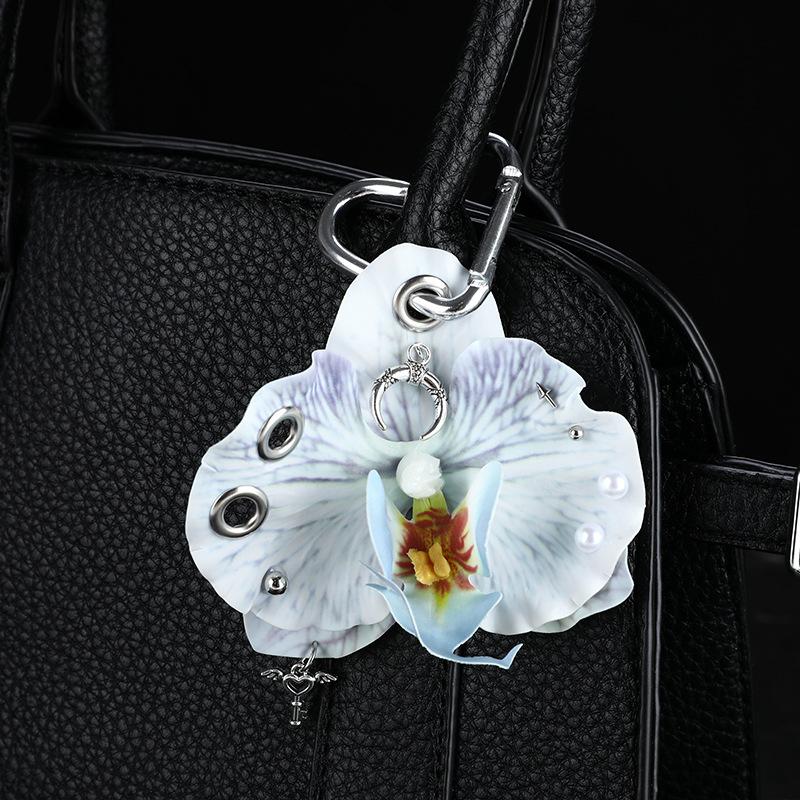 Creative Colorful Simulation Flower Orchid Lily Keychain Pendant Backpack Hangings Ornaments Gifts