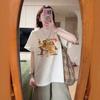 Women Cute Dog Graphic Print Cotton Short Sleeve T-Shirt Loose Oversized Round Neck Basic Tee Plus Size Casual Summer Tops