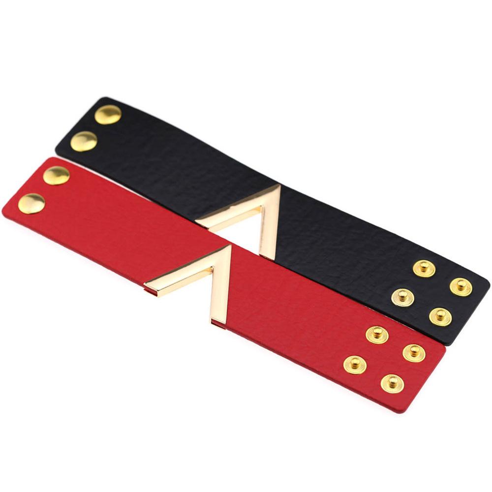 2025 80s Black Wide V Shape PU Leather Bracelets Cuff Punk For Women Men Metal Wristbands Cosplay Jewelry