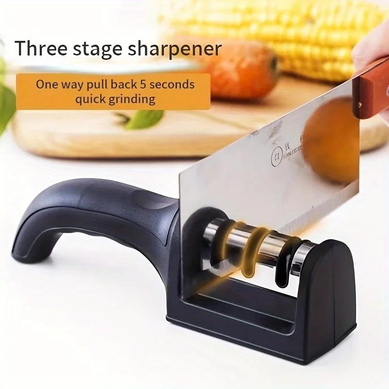 Kitchen Knife Sharpener 3 Stages Type Quick Sharpening Tool Multi-Functional Black Knives Sharpening Stone With Non-slip Base
