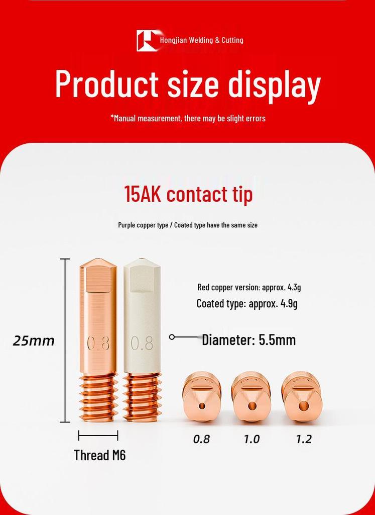 15AK Euro Style Copper-Plated Contact Tip for Gas/No-Gas MIG Welders