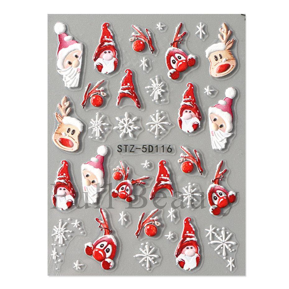 Nail Art Sticker Winter Christmas Snowflake Elk Santa Claus Christmas Ball 5D Embossed Nail Art Sticker