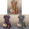 Vintage Floral Print Long Dress With Round Neck And Short Sleeves For Casual Summer Wear