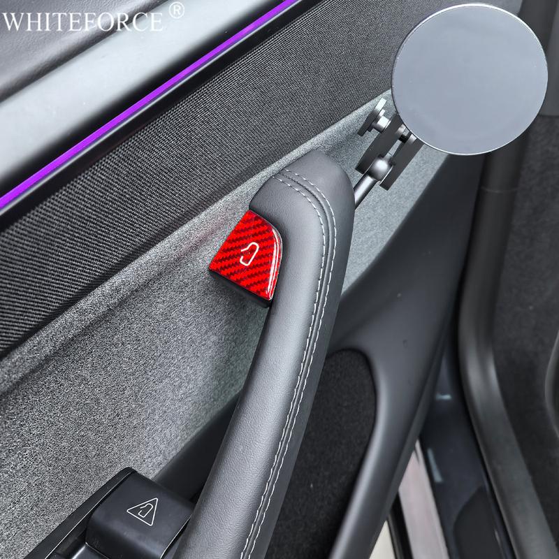 For Tesla Model Y Juniper 2025 Carbon Fiber Door Switch Button Trim Stickers Model 3 Highland Open Door Button Sticker Accessory