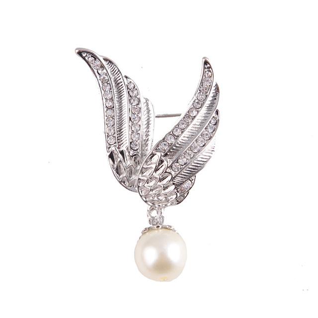 High -End Exquisite Popular Rhinestone Pearl Wings Brooches Retro Jewelry Unisex Clothing Accessories