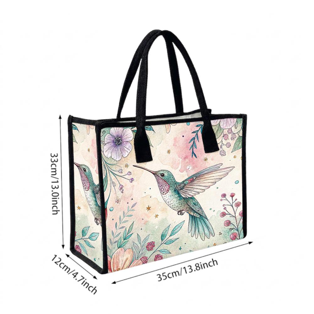 Floral Hummingbird Print Fashion Tote Bag Casual Large Capacity Shopping Handbag for Daily Commute