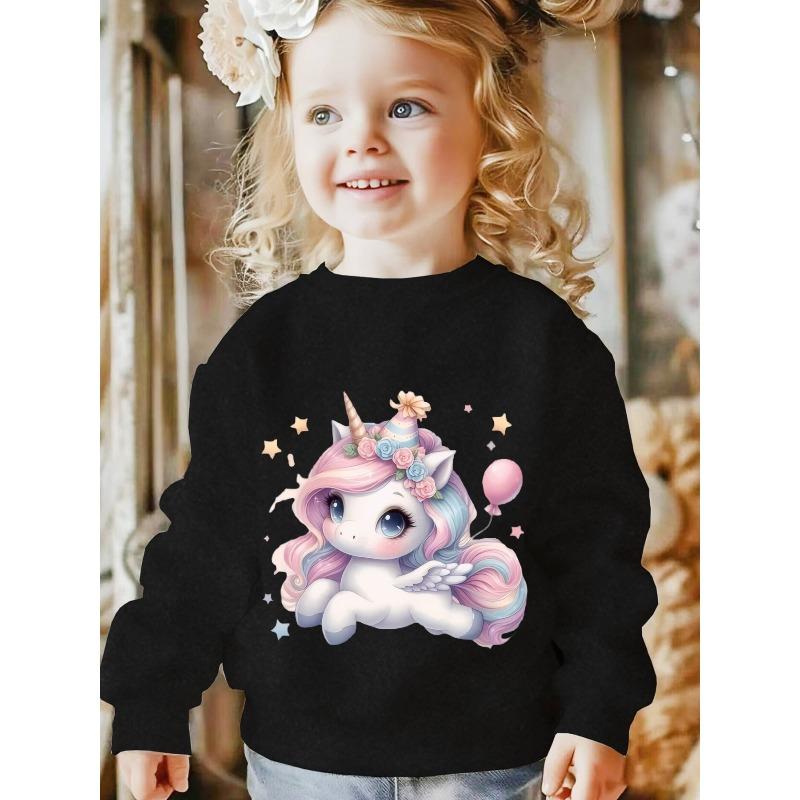 Winter Kids' Cartoon Sweatshirt/Super Cute Unicorn Print Graphic/Crew Neck/Patchwork Long Sleeve Top/Children's Daily Holiday Party Dress