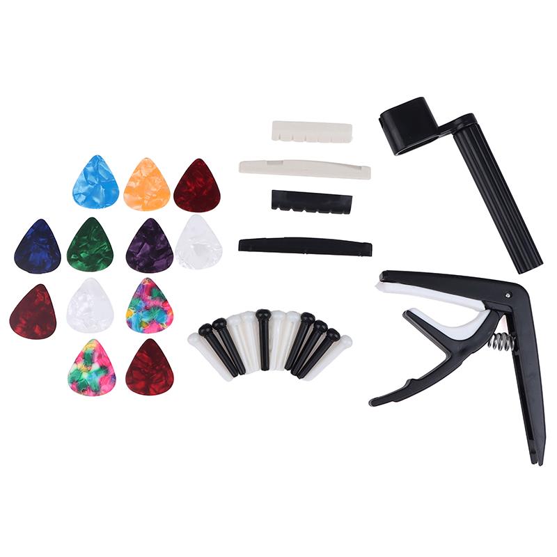 

Набір аксесуарів для акустичної гітари 48 шт./набір Капо Струни Медіатори Кілок для намотування струн Кілки для бриджу Сідла Все-в-одному набір для догляду за гітарою для початківців Set