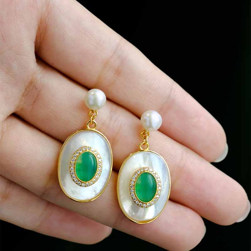 Nowy styl inkrustowane lapis lazuli sztuczne sztuczne kolczyki z perłami dla kobiet szmaragdowe vintage ślubna biżuteria