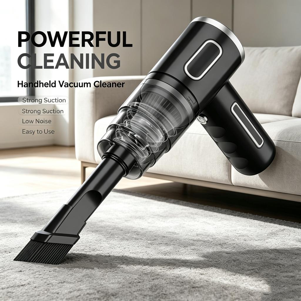 Wireless Handheld Car Vacuum Cleaner, Ergonomic Handheld Design Mini Cordless Vacuum 3500Pa Strong Suction Car Home Dual Purpose Vacuum with LED Light