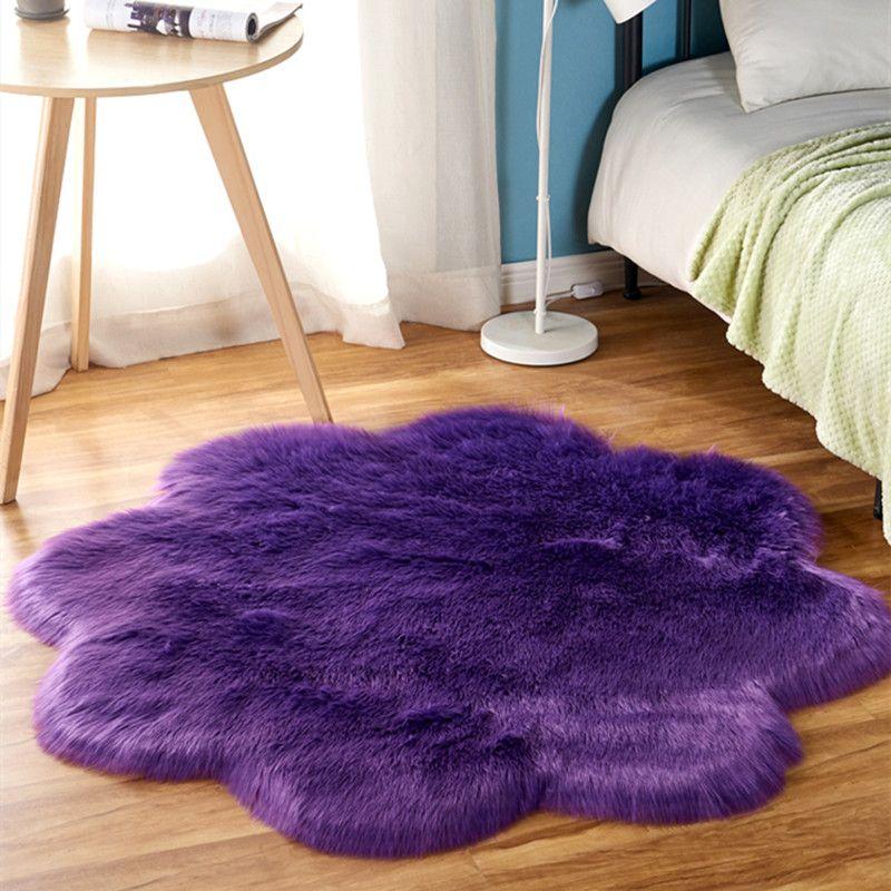 Burgundy Plum Blossom Plush Carpet, Round Wool Living Room Bedroom Bedside Floor Mat