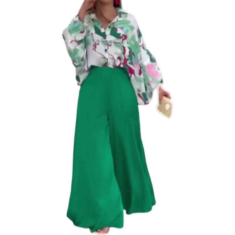 Loose Casual Top Wide Leg Pants Printed Shirt