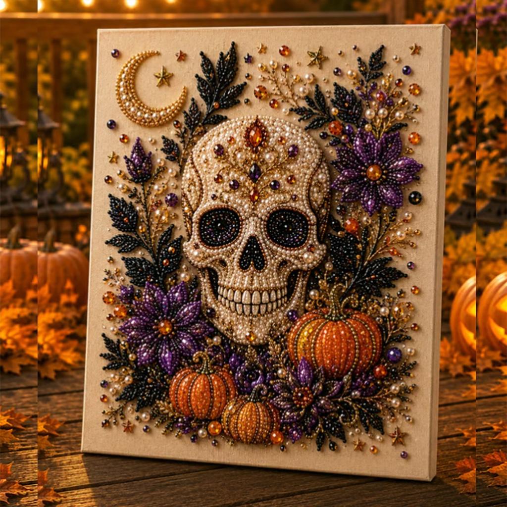 Halloween DIY Malowanie Diamentami Samoprzylepny Kreskówkowy Dynia Malowanie Perłami Styl Ins Dekoracja Sypialni Obraz