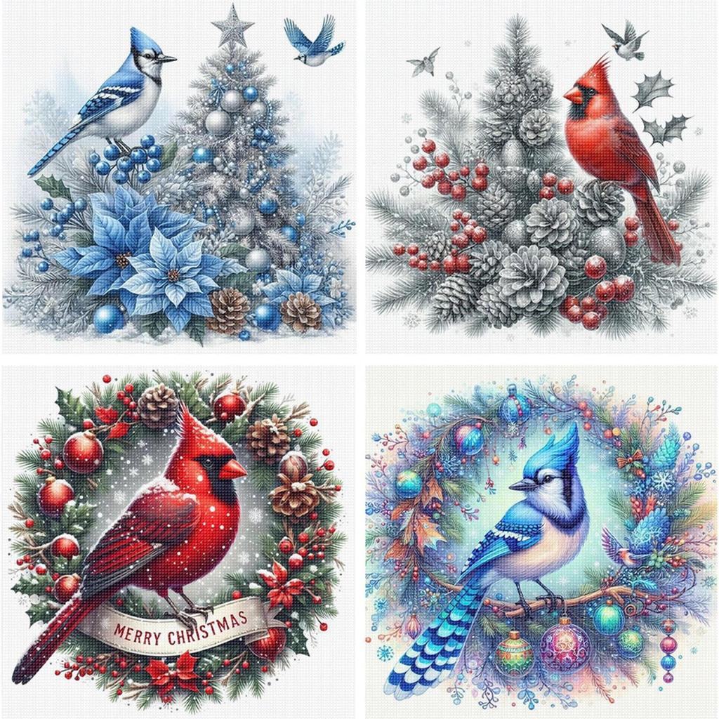 Christmas Bird Full 11CT DIY Stamped Cross Stitch Kits 15.75x15.75inch Printed Cross-Stitch Kits for Beginners Adults Home Decor
