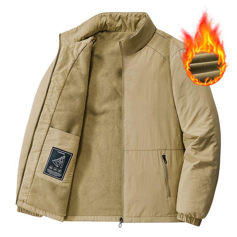 Men's Plus Size Stand-Up Collar Jacket - Casual Solid Color Coat for Spring/Autumn