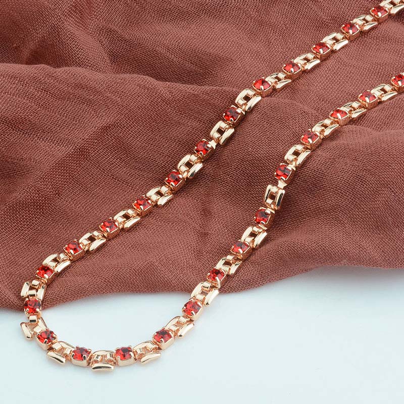 

5MM 8 Color 50cm Women 585 Rose Gold Color Chain Cubic ZIrcon White Green Stonet Necklace 50cm червоний