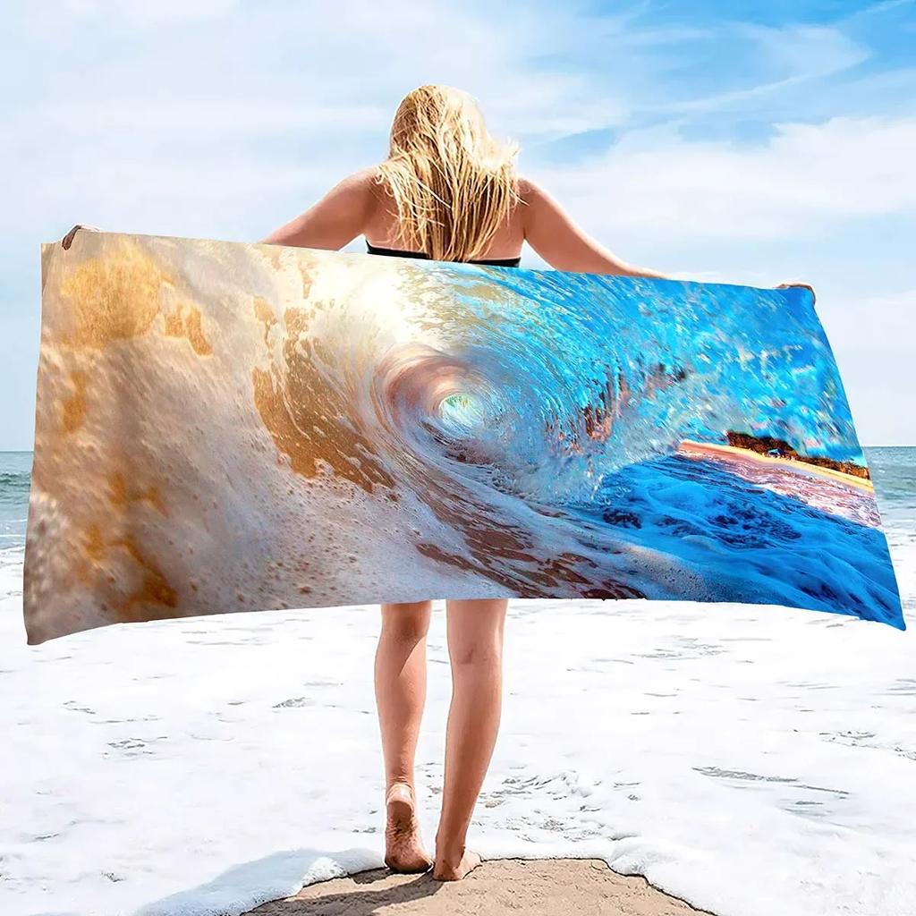 Ocean Wave Beach Towel,Oversized Quick Dry Sand Free Proof Absorbent Lightweight Beach Blanket Bath Towel Swim Sport Pool Towels