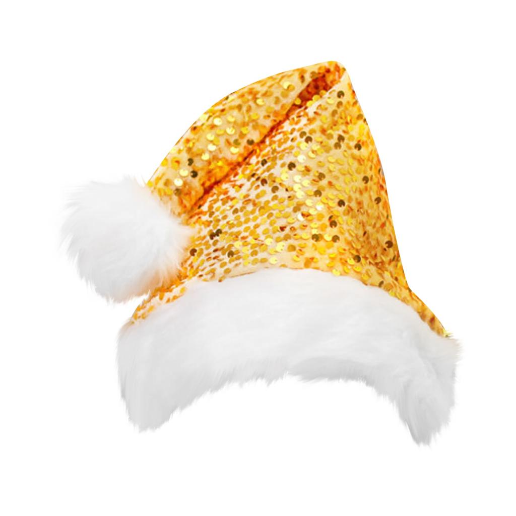 Sequin Plush Trim Santa Hat Christmas Holiday Party Costume Accessory Festive Headwear for Seasonal Celebrations and Events