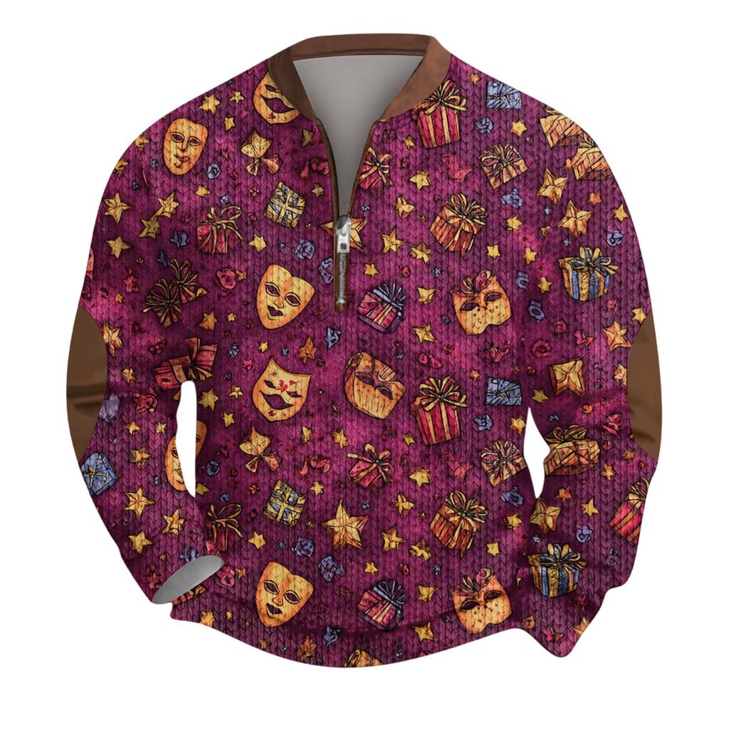 Pánský vánoční svetr Mikiny na zip Vintage pletený Grafická mikina Karnevalový Stojáček Pulovr