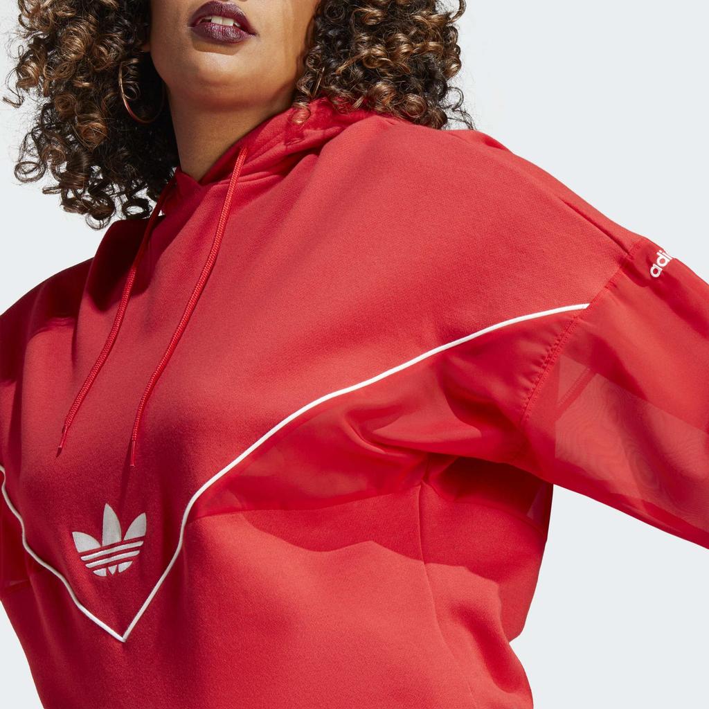 Adidas Originals Solid Color Logo Drawstring Hooded Long Sleeve Sweatshirt Women Sweatshirt Red IC5379
