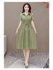 Women's 2023 Summer Solid Color Cotton Linen A-line Dress, Short Sleeve, Casual Slimming Design