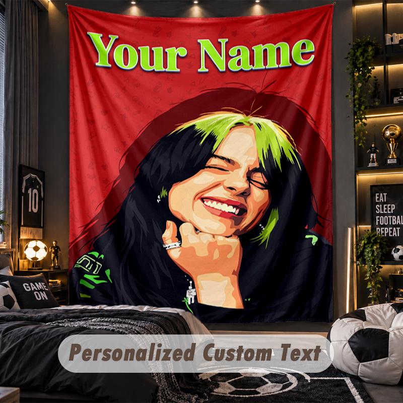 Personalisierte Wandtapisserie, Billie Eilish Individuell Bedruckter Name, Stoff-Wandkunst für Innenraum-Hintergrund